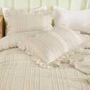 WONGS BEDDING Beige Textured Comforter Set King,3 Pieces Ruffle Farmhouse Shabby Chic Comforter for Queen Bed,Soft Seersucker Boho Bedding Set with 1 Ruffle Comforter,2 Tufted Pillowcases 104"90"