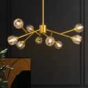 9-Light Sputnik Chandeliers, Gold Dining Room Light Fixture Over Table, Modern Crystal Chandelier, Brass Farmhouse Ceiling Light Fixture Hanging for Kitchen Island Living Room Bedroom Hallway, 30 inch