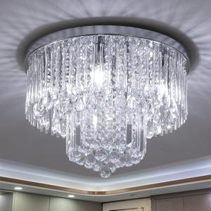 Crystal Chandelier Flush Mount Ceiling Light W18 x H13, 5 Lights Modern Round Raindrop Crystal Chandeliers Light Fixtures for Bedroom Living Room Entryway, Chrome Silver