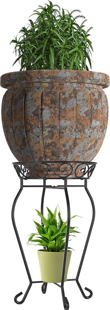 Yimobra Tall Plant Stand Indoor Outdoor, 200LB Hold Up Metal Flower Plant Stand, Heavy Duty Rustproof Iron Plant Supports for Patio or Garden,Living Room, 12.5 x 23.6 Inches, Black