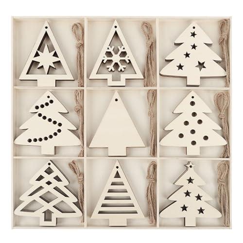MACTING 27PCS Wooden Christmas Ornaments Unfinished Predrilled Natural Wood Slices DIY Blank Hanging Ornaments Kit for Crafts Centerpieces Christmas Tree Decorations, 9 Styles