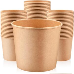 Hoolerry 50 Pack 85 oz Paper Bucket Cardboard Food Bucket Bulk Disposable Food Storage for Party Wedding Baby Shower Birthday Party Supplies (Kraft Color)
