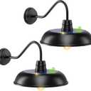 14" Large Solar Barn Lights for Outside, Dusk to Dawn Gooseneck Barn Light Outdoor, 6000mAh Black Outside Wall Mount Light, Waterproof Farmhouse Outdoor Wall Sconces for Porch Garage Shed, 2-Pack