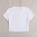 QJQ Women's Letter Graphic Bow Short Sleeve Crewneck Crop Tops Y2K Slim Fit Cute T Shirts Casual Trendy Tees (White, XS)