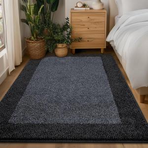 Washable Area Rug 34" x 60", Non Slip Kitchen Rug for Floor, Absorbent Entrance Runner Rug for Bedroom, Living Room, (Roll Packing) (Charcoal)