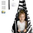 Calming Sensory Swing Indoor Sensory Hammock for Kids & Adults, Supports up to 170 lb (77 kg), Double-Layer Canvas Fabric, Hanging Hardware Included, Black-White