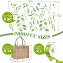 Shinylin 12 Pcs Small Burlap Tote Bag Set with Handles Spring Wedding Favors Reusable Jute Tote Bag Bulk with Eucalyptus Tissue Paper and Green Ribbon Wrapping 8.7x5.5x7inch