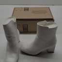 mysoft Women's Ankle Boots Square Toe Side Zipper GoGo Boots Chunky Block Heel Mid Calf Low Heeled Short Booties Size 6.5 White Pu