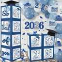 Gemscream 2026 Graduation Party Decoration Blue Grad Box with Chinoiserie Flowers Letters 2026 Grad & So Proud of You and 20pcs Balloons for Any Grade's Graduation Party Supplies