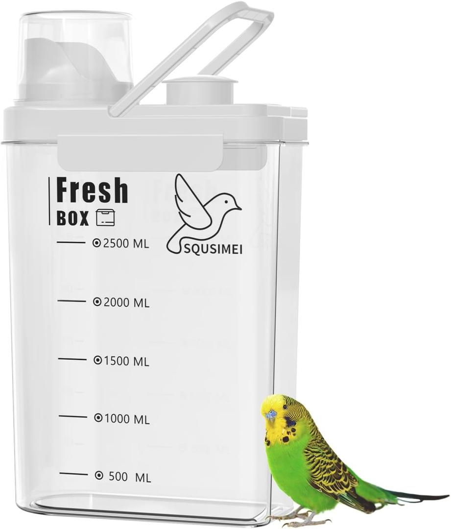 3 Qt/2.8 L Bird Seed Storage Container with Lids Airtight Measuring Cup, Bird Seed Dispenser Pet Food Container Are Used to Store Bird Food, Chicken Feed BPA Free (2.8L, White)
