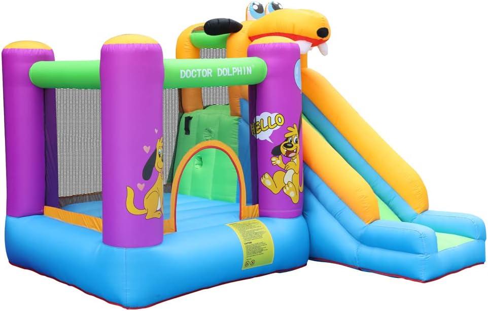 Doctor Dolphin Bounce House Slide with Blower Bounce House for Kids 5-12 Bounce House for Kids, Jumping Bouncy Castle with Puppy Slide Outdoor, Inflatable Bouncer with Blower