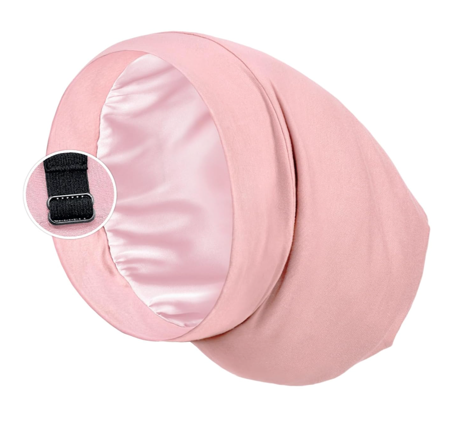 Satin Lined Sleep Cap Bonnet for Curly Hair and Braids, Stay On All Night Hair Wrap with Adjustable Strap for Women and Men, Brown Leopard, Pack of 1