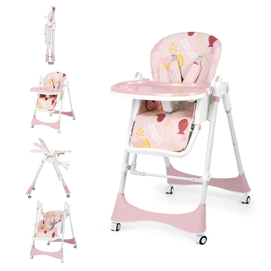 6-in-1 Convertible High Chair with Rocker | Baby High Chair for Newborn to Toddler (0-3 Years) | Adjustable, Foldable & Easy-Clean with Dishwasher Safe Tray & Tool-Free Assembly, Floral Dust Pink