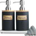 Kitchen Soap Dispenser Set, Ceramic Hand and Dish Soap Dispenser for Bathroom, Includes Instant Dry Tray, Collapsible Funnel, 15 Oz, Black