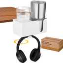 4-in-1 Clip On Desk Cup Holder - Adjustable Mountable Cup Holder with Divider & Rotating Hook - Large No Spill Clamp On Drink Holder Attachment - for Desk Chair Table Bed Tray - White