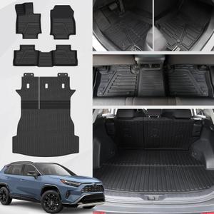 Floor Mats Set for Toyota RAV4 2019-2025 (Include Hybrid), Extra Door Sill Guards, TPE All Weather Cargo Mat Backrest Mat Cargo Liner Car Accessories (Trunk Mat with Backrest Mat+Floor Mat)