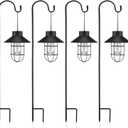 Retisee 4 Pcs Hanging Solar Light 31" Outdoor Solar Lamp Lanterns with Dual Use Shepherd Hook Waterproof Pathway Hanging Lights Metal Garden Lantern for Path Patio Yard Lawn Driveway Markers (Black)