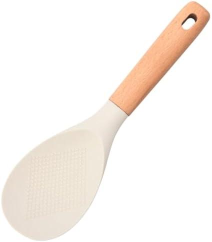 Kichvoe Silicone Rice Spoon with Wooden Handle - Nonstick Rice Scooper for Cooking Serving and Sushi - Versatile Kitchen Utensil for Cooking & Serving