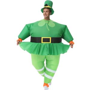 Arokibui Inflatable St. Patrick's Day Costume Blow up Green Leprechaun Costume Party Halloween Suit Unisex