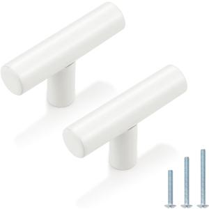 Probrico 5 Pack| White Cabinet Knobs Single Hole T Bar Euro Style Handles Kitchen Cupboard Stainless Steel Modern Cabinet Hardware