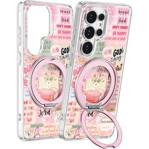 for Samsung Galaxy S26 Ultra Case with Stand - Cute Soft TPU Clear Phone Cover for Women Girls Compatible with Magsafe Girly Unique Design with Magnetic Ring for S26 Ultra, Collage