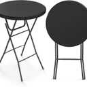 Real Relax 32in Folding Table Bar Height, HDPE Matrial and 350lb Weight Capacity for Patio, Backyard, Dining Room, Events w/Thick Table Top, Metal Frame, Locking Legs, Black