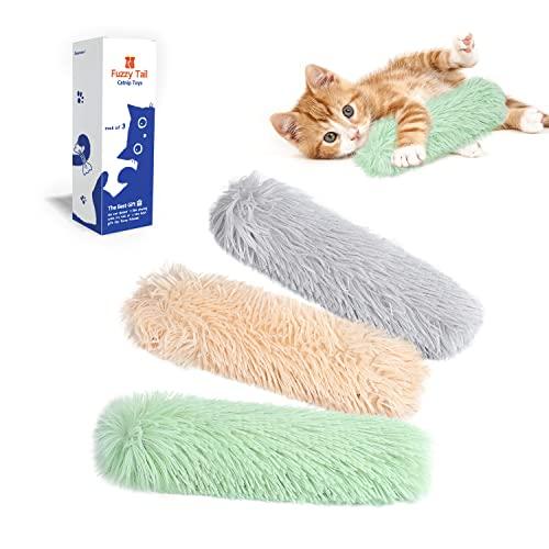 Potaroma Cat Toys Pillows, 3 Pack, Soft and Durable Crinkle Sound with Catnip Inside, Interactive Indoor Kitten Kicker, Promotes Kitty Exercise One Missing