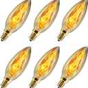 CTKcom 40 Watt E14 Base Edison Chandelier Light Bulbs (6 Pack),C35 Vintage Antique BulbsDimmable Amber Glass, Warm White 2300k,for Candle Pendant LightsHome Light Fixtures120V