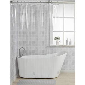AmazerBath 12 Gauge Heavy Duty Crystal Clear Thick Shower Curtain Liner with Heavy Duty Clear Stones and 12 Grommet Holes Waterproof Bathroom Plastic Shower Curtain Liner-72 x 72 Inches