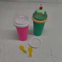 Slushie Cup, 2 Pack Slushy Maker Cup, DIY Magic Squeeze Cups for Juice Milk Yogurt Ice Cream Make, Portable Double Layer Smoothie Cup with Lid & Straw for Kids Friends Family (Pink+Green)