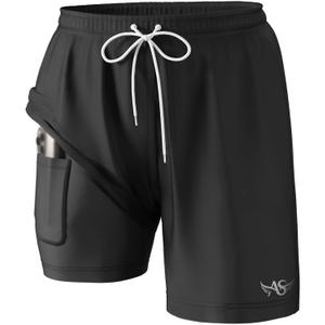 Angel season Men's 7" Quick Dry Swim Trunks with Compression Liner 2025 New Beach Board Shorts Bathing Suit with Pockets (Black, L)