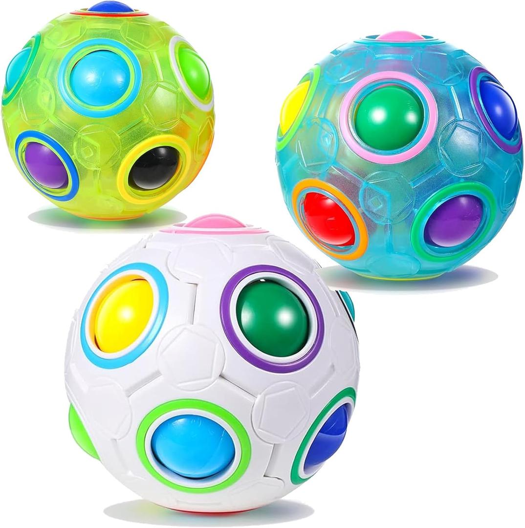3 Pieces Magic Puzzle Rainbow Ball 3 Colors Fidget Puzzle Ball Match Cube Brain Teasers Games Fidget Stress Toy Christmas Stocking Stuffers for Kids Teen Adults