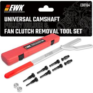 EWK Universal Camshaft Pulley Holder & Fan Clutch Removal Tool Set, Adjustable Sprocket Holding Wrench with 4 Pin Sizes for Timing Belt, Cam Gear & Pulley Service