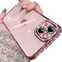 Clear Glitter Case for iPhone 15 Plus, Luxury Bling Sparkly Diamond Rhinestone with Camera Protector Soft TPU Plating Bumper Slim Transparent Women Girls Case for iPhone 15 Plus 6.7" (Pink)