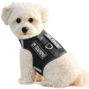 Dog Harness for Puppy Adjustable Reflective Easy Put On Soft Mesh Vest for Small Dogs with 2 Patches (Black, XXXS, Neck:6.2-7.8",Chest:8.2-10.1"))