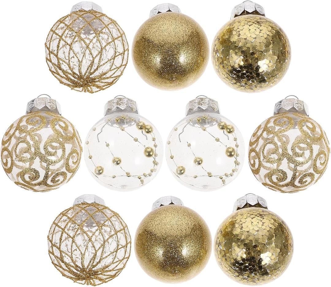 30pcs Christmas Ball Hanging Ornaments Plastic Glitter Xmas Tree Decorations for Holiday Party Wedding Home Festive Decor Gold
