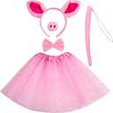 Jmkcoz Kids Animal Fancy Pig Costume Set Pink Pig Ears Headband Nose Tail Bow Tie Tutu Skirt for Christmas Halloween Dress Up Cosplay Party