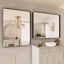 40x30 Inch Black Metal Framed Bathrrom Mirror for Wall,Matte Black Rectabgle Vanity Mirror,Tempered Glass,Anti-Rust,Rounded Corner,Horizontal or Vertical