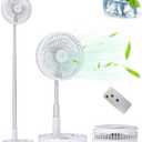Primevolve Portable Oscillating Standing Fan, Rechargeable Battery Operated USB Floor Table Desk Fan with Remote, Bedroom Camping Travel Fans White 7.7"