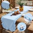 HunnmingRe Blue Ruffled Table Runner 72 inch Scalloped Table Runner Cotton Flounces Washable Shabby Farmhouse Rustic Home Kitchen Decoration for Wedding Rectangle Bride Shower Christmas Party