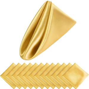 Aneco 12 Pieces Satin Napkin Square 20 x 20 Inches Dinner Napkins Weddings Party Napkin Soft Table Napkins for Romantic Weddings Party Dinner Decoration (Gold)