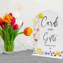 Floral Cards and Gifts Sign, 8 x 11 Inch White Arch Acrylic Wedding Sign with Holder, Wedding Sign for Ceremony and Reception, Wedding Decoration, Wedding Supplies - H01