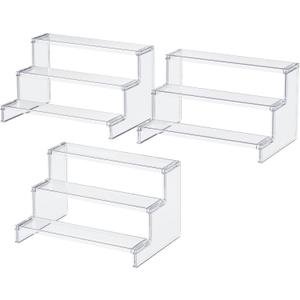 Lifewit 3 Tier Clear Display Riser Stand, 12 Inch Plastic Step Display Shelves, Tool-free Assembly, Organizer for Perfume, Figure, Cupcake, Dessert, Desktop Display Stand for Decor, 3-pack