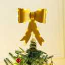 Gold Christmas Tree Topper Bow 10 x 12 Inches Large LED Metal Brass Bow Tree Topper Ornament with Clip Xmas Hanging Decor for Christmas Treetop Garland Wreath Decoration Home Outdoor Indoor