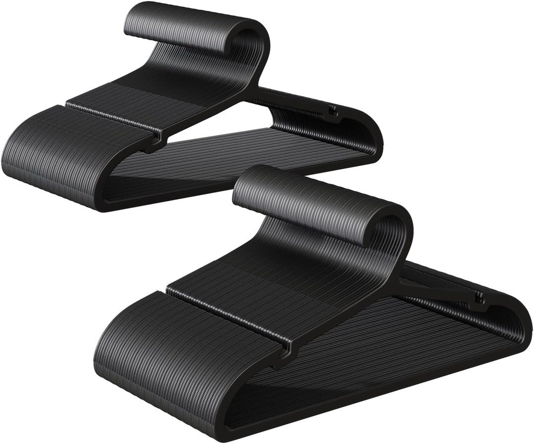 100 Pack Clothes Hangers, Non Slip Plastic Coat Hangers, Space Saving Hangers, Heavy Duty, Hanging Dry Wet Clothes, 16.4" x 8.3", Black, UAPY05100B