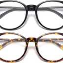 Gaoye 2 Pack Blue Light Blocking Glasses, Retro Round Eyewear Frame Anti Eyestrain Computer Glasses for Women Men - GY1688 (Black+Tea Leopard)