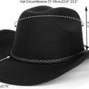 Vintage Western Cowboy Hat for Men Women - Wide Brim Cowgirl Fedora Hats with Braided Rope Band M (Black)