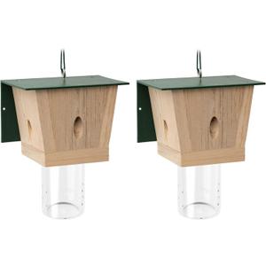 Carpenter Bee Trap for Outside - Green Pentroof Shed Style Nature Hanging Wood Carpenter Bee Traps Outdoor - Best Bee Trap - Insect Traps with Removable Vault (2 Pack)