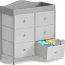 BOLUO Changing Table Dresser with 6 Fabric Drawers, Baby Dresser with Changing Table Top Diaper Changing Station with Storage for Nursery Modern Grey