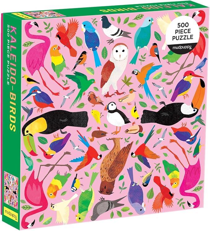 KaleidoBirds 500 Piece Family Puzzle from Mudpuppy  Beautifully Illustrated Birds, Unique Kaleidoscope Pattern, 20" x 20", Provides Hours of Puzzling Fun, Ages 8+, Puzzle Image Insert Included